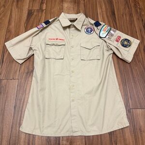 Boy Scouts Of America BSA Mens Adult Uniform Shirt Size Medium Khaki Patches